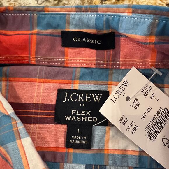 NWT J. Crew Men's Red/Blue Plaid Regular Flex Casual Button Down Shirt - Picture 8 of 8